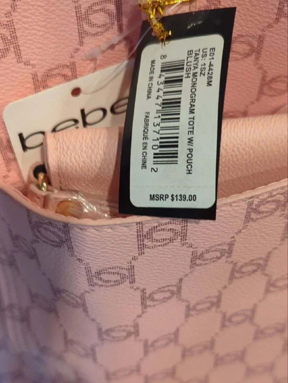 bebe Pink Monogram Tote with Matching Crossbody Pouch - Picture 7 of 7